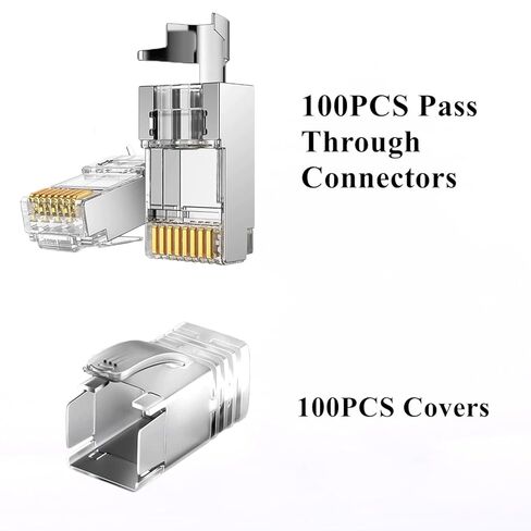 100-Pack Cat7 Cat6A Pass Through Shielded RJ45 Connectors Modular Network RJ45 Plugs Ends for Cat7 Cat6A, 100PCS Strain Relief in Saudi Arabia