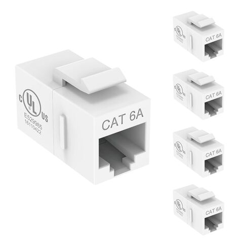 مقرنة Cat6A Keystone من Tecmojo UL، مقبس إيثرنت RJ45 بسرعة 10 جيجابت في الثانية، أنثى إلى أنثى، تصميم نحيف للوحات التصحيح ولوحات الحائط، أبيض (5 عبوات) in Kuwait