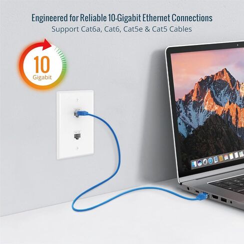 مقرنة Cat6A Keystone من Tecmojo UL، مقبس إيثرنت RJ45 بسرعة 10 جيجابت في الثانية، أنثى إلى أنثى، تصميم نحيف للوحات التصحيح ولوحات الحائط، أبيض (5 عبوات) in Kuwait