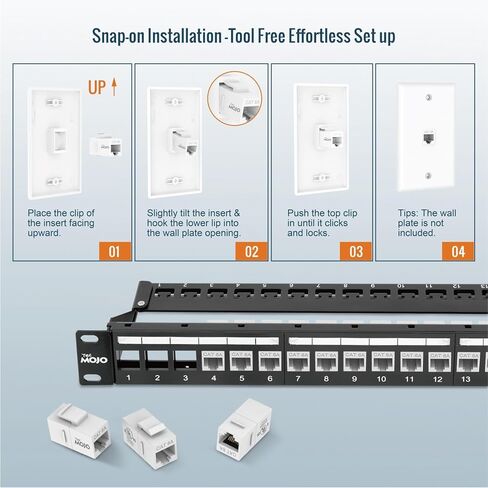 مقرنة Cat6A Keystone من Tecmojo UL، مقبس إيثرنت RJ45 بسرعة 10 جيجابت في الثانية، أنثى إلى أنثى، تصميم نحيف للوحات التصحيح ولوحات الحائط، أبيض (5 عبوات) in Kuwait