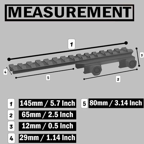 Gotical 1/2" High 10 Slot 105mm Long Cantilever Offset Picatinny Rail, 14 Slot 145 mm Long Cantilever Riser Rifle Scope Mount Aluminum Matt Finished Black in Saudi Arabia