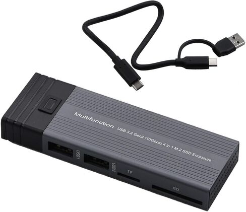 حاوية 2 في 1 USB3.2 Gen2 Hub M.2 NVMe SSD مع فتحات بطاقة TF SD تصميم قفل أمان لنقل البيانات بسرعة 10 جيجابت في الثانية لهاتف الكمبيوتر الشخصي in Kuwait
