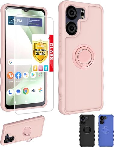 for AriVoice A67L Case Compatible for Foxx FoxxD A67L Phone Case Cover [with Tempered Glass Screen Protector][ 2MM Thickening Super Protection][Ring Support] Blue in Kuwait