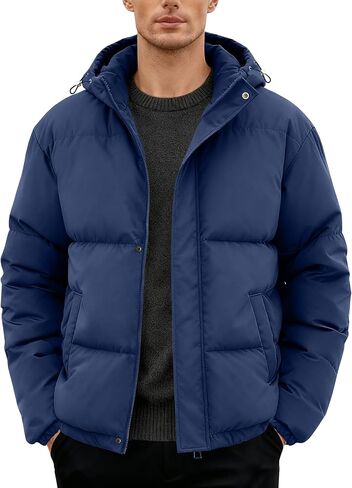 Men's Puffer Jacket Winter Warm Windproof Thicken Coats with Hooded Water-Resistant Full Zip Quilted Coat in Saudi Arabia