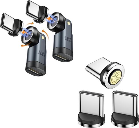 محول مغناطيسي MoKo USB C بقدرة 240 وات، 2 حزمة، 3 حزم 9 دبابيس رأس موصل مغناطيسي مع دوران 180 درجة 360 درجة، لهاتف iPhone 17 Air 16 15 Pro Max، MacBook/iPad، Galaxy in Kuwait