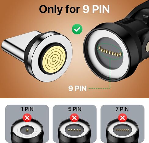 محول مغناطيسي MoKo USB C بقدرة 240 وات، 2 حزمة، 3 حزم 9 دبابيس رأس موصل مغناطيسي مع دوران 180 درجة 360 درجة، لهاتف iPhone 17 Air 16 15 Pro Max، MacBook/iPad، Galaxy in Kuwait