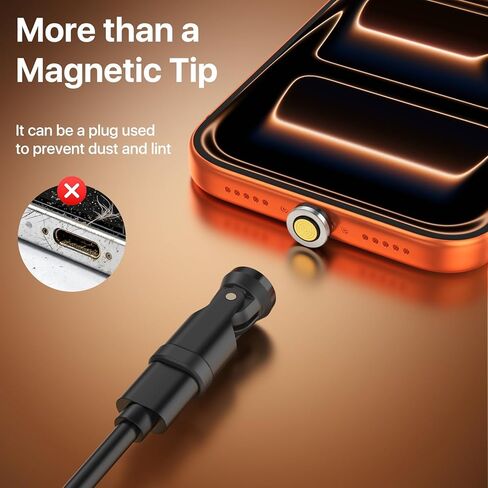 محول مغناطيسي MoKo USB C بقدرة 240 وات، 2 حزمة، 3 حزم 9 دبابيس رأس موصل مغناطيسي مع دوران 180 درجة 360 درجة، لهاتف iPhone 17 Air 16 15 Pro Max، MacBook/iPad، Galaxy in Kuwait