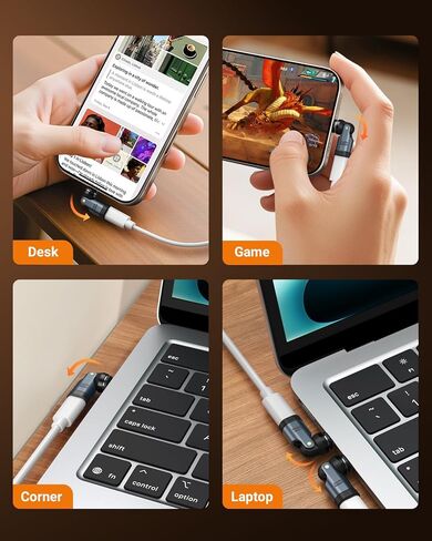 محول مغناطيسي MoKo USB C بقدرة 240 وات، 2 حزمة، 3 حزم 9 دبابيس رأس موصل مغناطيسي مع دوران 180 درجة 360 درجة، لهاتف iPhone 17 Air 16 15 Pro Max، MacBook/iPad، Galaxy in Kuwait