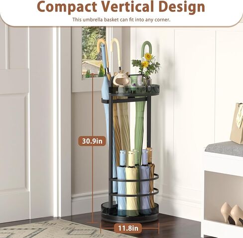 Minimalist Umbrella Stand for Indoor Entryway, Free Standing Umbrella Holder Holds 12+ Paraguas/Canes - Metal Storage Rack with Acrylic Basket & Drip Tray for Home Office Hall in Saudi Arabia