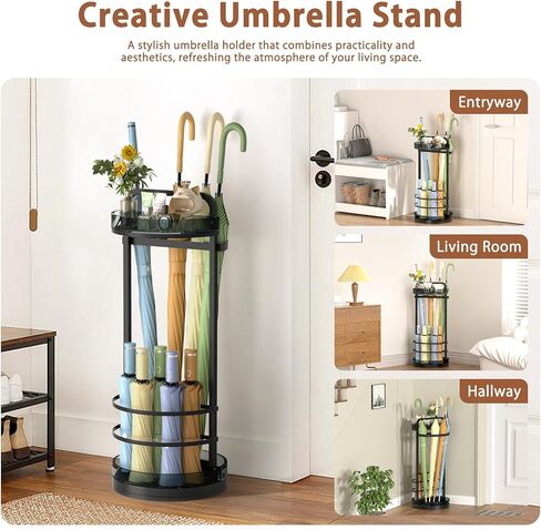 Minimalist Umbrella Stand for Indoor Entryway, Free Standing Umbrella Holder Holds 12+ Paraguas/Canes - Metal Storage Rack with Acrylic Basket & Drip Tray for Home Office Hall in Saudi Arabia