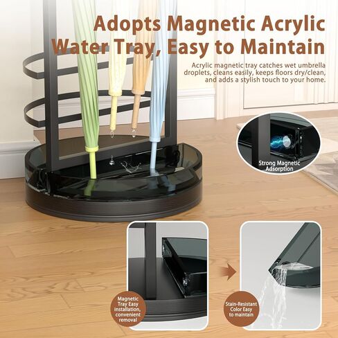 Minimalist Umbrella Stand for Indoor Entryway, Free Standing Umbrella Holder Holds 12+ Paraguas/Canes - Metal Storage Rack with Acrylic Basket & Drip Tray for Home Office Hall in Saudi Arabia