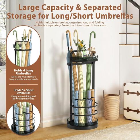 Minimalist Umbrella Stand for Indoor Entryway, Free Standing Umbrella Holder Holds 12+ Paraguas/Canes - Metal Storage Rack with Acrylic Basket & Drip Tray for Home Office Hall in Saudi Arabia