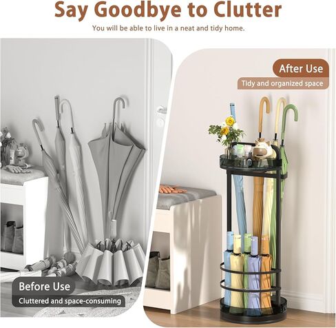 Minimalist Umbrella Stand for Indoor Entryway, Free Standing Umbrella Holder Holds 12+ Paraguas/Canes - Metal Storage Rack with Acrylic Basket & Drip Tray for Home Office Hall in Saudi Arabia
