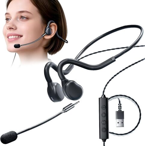 USB Computer Headset with Microphone, Black Open Ear Headset, Inline Controls, Noise Cancelling for PC Gaming and Office Use in Saudi Arabia
