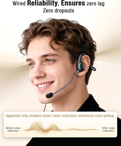 USB Computer Headset with Microphone, Black Open Ear Headset, Inline Controls, Noise Cancelling for PC Gaming and Office Use in Saudi Arabia