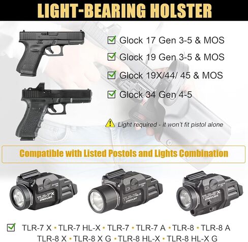حافظة كيديكس المحملة للضوء من WARRIORLAND لـ Glock 17/19/34 Gen3-5 /19X/44/45 - تناسب TLR-7 X/TLR-7 HL-X/TLR-7A/ TLR-8A /TLR-8 X والمزيد - مع قطع بصري وحلقة حزام متوسطة الركوب مقاس 2.0 بوصة in Saudi Arabia