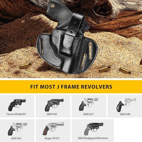حافظة جلدية مصنوعة يدويًا من GUN & FLOWER لإطار S&W J، .38 مسدسات خاصة Ruger LCR، S&W 442/642، Taurus، Charter، وغيرها من 38 مسدسات أنف خاصة يصل طولها إلى 2.25 بوصة in Kuwait