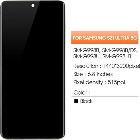 بديل شاشة OLED لهاتف Samsung Galaxy S21 Ultra لشاشة S21 Ultra LCD SM-G998B SM-G998U مجموعة شاشة LCD تعمل باللمس مع إطار فضي in Kuwait