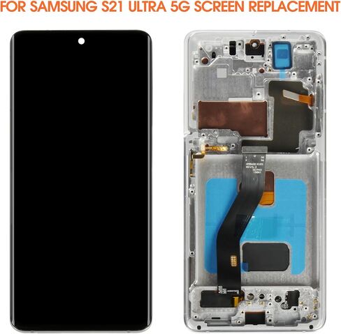 بديل شاشة OLED لهاتف Samsung Galaxy S21 Ultra لشاشة S21 Ultra LCD SM-G998B SM-G998U مجموعة شاشة LCD تعمل باللمس مع إطار فضي in Kuwait