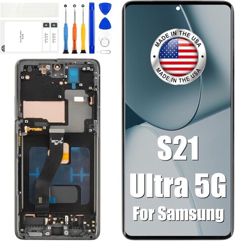 A-MIND OLED for Samsung Galaxy S21 Ultra 5G Screen Replacement for Samsung S21 Ultra Touch Digitizer Screen LCD Display Assembly with Tool kits G998U G998B SM-G998B SM-G998U Black with Frame in Saudi Arabia