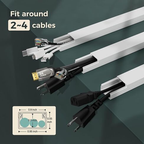 طقم إخفاء سلك CableGeeker، أغطية سلك 113 بوصة للأسلاك على الحائط، مسار كابل ذاتي اللصق قابل للطلاء، أغطية أسلاك للتلفزيون المثبت على الحائط وإدارة كابلات المكتب المنزلي، عرض 0.95 بوصة ارتفاع 0.55 بوصة، أبيض in Kuwait