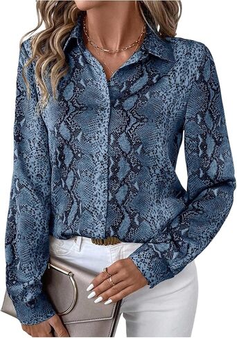WDIRARA Women's Snakeskin Print Button Down Shirts Long Sleeve Blouse Business Work Tops in Kuwait