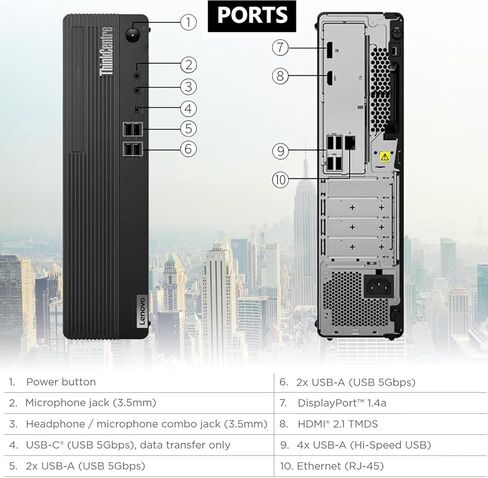 كمبيوتر مكتبي Lenovo ThinkCentre M70s SFF، معالج Intel Core من الجيل العاشر حتى 4.3 جيجا هرتز، ذاكرة وصول عشوائي DDR4 سعة 16 جيجا بايت، محرك أقراص SSD سعة 512 جيجا بايت، واي فاي، لوحة مفاتيح وماوس، Windows 11 Pro (متجدد) in Kuwait