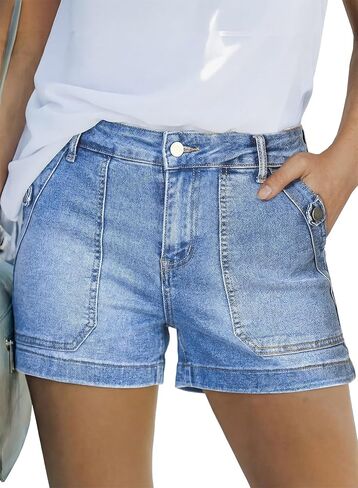Astylish Women's High Waisted Jean Shorts Stretchy Casual Fashion Trendy Denim Shorts with Penny Patch Pocket in Saudi Arabia