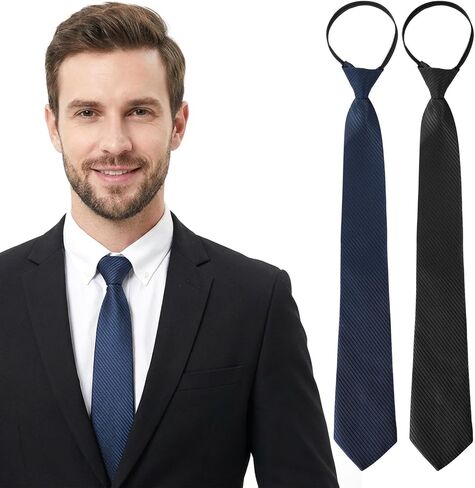2 Pcs Pre-Tied Necktie for Men, Adjustable Zipper Tie 3 Inch Wide Solid Color Neck Tie for Business Wedding Neckties in Saudi Arabia