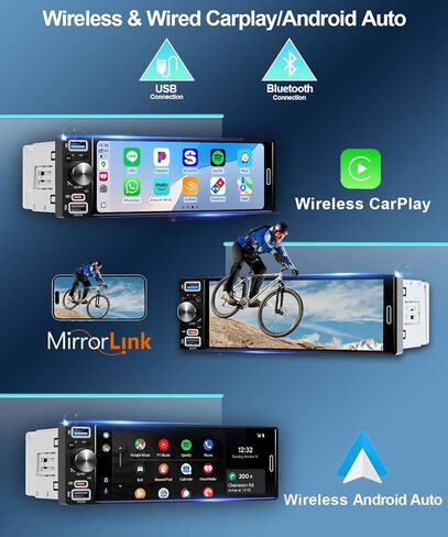 ستيريو سيارة أحادي الدين مقاس 6.5 بوصة، لاسلكي Apple CarPlay Android Auto، بلوتوث السيارة 5.2، راديو السيارة مع شاشة لمس HD داخل الخلية IPS، FM/AM/RDS، USB مزدوج من النوع C، كاميرا احتياطية عالية الدقة، مخرج صوت 180 وات، مضخم صوت in Kuwait