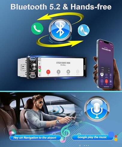 ستيريو سيارة أحادي الدين مقاس 6.5 بوصة، لاسلكي Apple CarPlay Android Auto، بلوتوث السيارة 5.2، راديو السيارة مع شاشة لمس HD داخل الخلية IPS، FM/AM/RDS، USB مزدوج من النوع C، كاميرا احتياطية عالية الدقة، مخرج صوت 180 وات، مضخم صوت in Kuwait