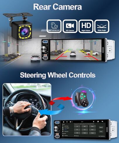 ستيريو سيارة أحادي الدين مقاس 6.5 بوصة، لاسلكي Apple CarPlay Android Auto، بلوتوث السيارة 5.2، راديو السيارة مع شاشة لمس HD داخل الخلية IPS، FM/AM/RDS، USB مزدوج من النوع C، كاميرا احتياطية عالية الدقة، مخرج صوت 180 وات، مضخم صوت in Kuwait