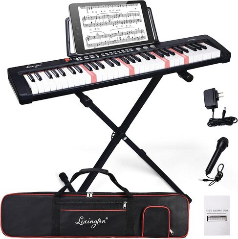 Lexington 61 Key Keyboard Piano, Complete Electronic Piano Keyboard Set for Beginners Adults, Portable Music Keyboard with Lighted Keys, Teaching Modes, Stand, Case, Microphone (61-Key Purple) in Saudi Arabia