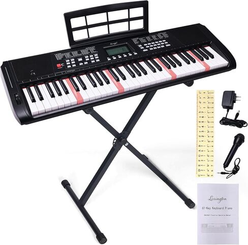 Lexington 61 Key Keyboard Piano, Complete Electronic Piano Keyboard Set for Beginners Adults, Portable Music Keyboard with Lighted Keys, Teaching Modes, Stand, Case, Microphone (61-Key Purple) in Saudi Arabia