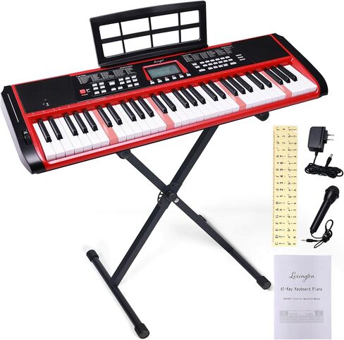 Lexington 61 Key Keyboard Piano, Complete Electronic Piano Keyboard Set for Beginners Adults, Portable Music Keyboard with Lighted Keys, Teaching Modes, Stand, Case, Microphone (61-Key Purple) in Saudi Arabia