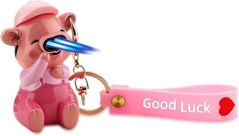 Double Jet Flame Torch Lighter, Creative Cute Pig Shape Cool Lighter with Portable Lanyard,Butane Refillable and Adjustable Flame Windproof Lighters for Friends Gifts Odoor (Without Butane)-Pink in Kuwait