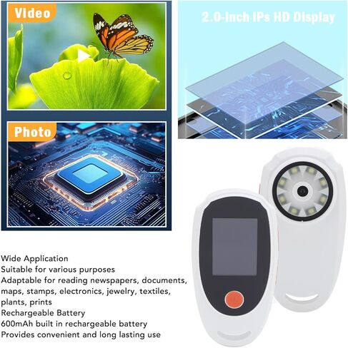 Handheld Digital Microscope, 2MP 2 Inch HD Screen with 8 LED Lights for Reading Stamps Jewelry Plants Electronic Components (White) in Kuwait