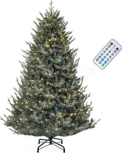 YITAHOME 7.5ft Prelit Snow Flocked Christmas Tree with Remote, Hinged Pine Christmas Tree with 550 Warm White/Multicolor Changing Lights, 1550 Branch Tips, and Foldable Base for Home, Party Decoration in Saudi Arabia