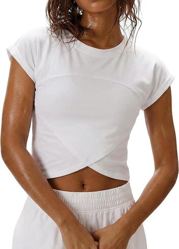 iGENJUN Womens Basic T-Shirts Scoop Neck Short Sleeve Crop Tops Cute Summer Tops Slim Fit Tees Y2k Clothing 2026 in Kuwait