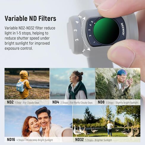 NEEWER Magnetic Variable ND2-32&1/4 Black Diffusion&CPL Filter Set and 2 in 1 Variable ND2-32 & 1/4 Black Diffusion Filter Compatible with DJI Osmo Pocket 3 Creator Combo in Saudi Arabia