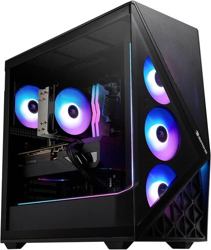 كمبيوتر مكتبي iBUYPOWER Slate Black Gaming PC AMD Ryzen 7 8700F CPU، AMD Radeon RX 9060XT 8GB GPU، 32GB DDR5 RGB 5200MHz RAM، 2TB NVMe SSD، Windows 11 Home، لوحة مفاتيح وماوس للاعبين - SBA7R96XT03 in Saudi Arabia