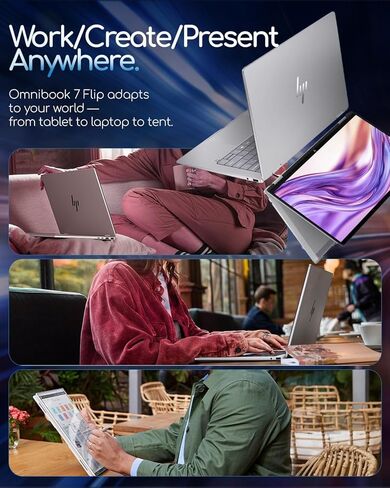 HP OmniBook 7 Flip 16 Copilot+ لاب توب 2 في 1 - Intel Ultra 7 258V (47 NPU Tops) - شاشة لمس OLED مقاس 16 بوصة 3K 120 هرتز - Wi-Fi7، كاميرا 5 ميجابكسل بالأشعة تحت الحمراء، لوحة مفاتيح بإضاءة خلفية، مع ملحق - Win 11 Pro (32 جيجابايت DDR5 | 2 تيرابايت SSD) in Kuwait