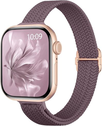 حزام رفيع مضفر قابل للتمدد متوافق مع أساور ساعة Apple 40 مم 41 مم 42 مم 38 مم 44 مم 45 مم 46 مم 49 مم للنساء والرجال، حزام معصم رفيع من النايلون المرن لسلسلة iWatch 11 10 9 8 7 6 5 4 3 SE 2 in Kuwait