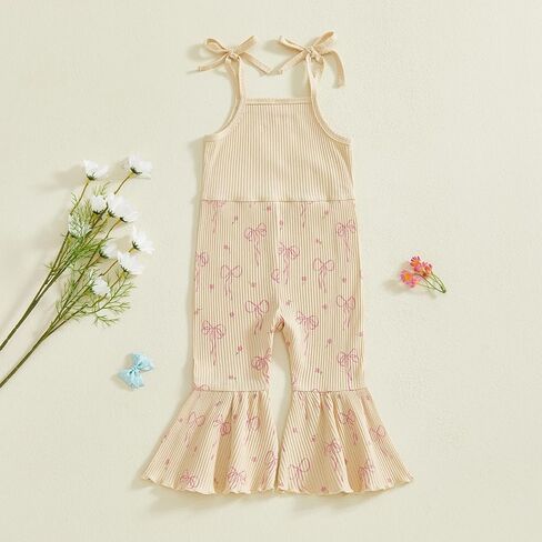 Twopumpkin Toddler Girl Summer Clothes Spaghetti Strap Jumpsuit Sleeveless Halter Romper Baby Bell Bottoms Outfit in Saudi Arabia
