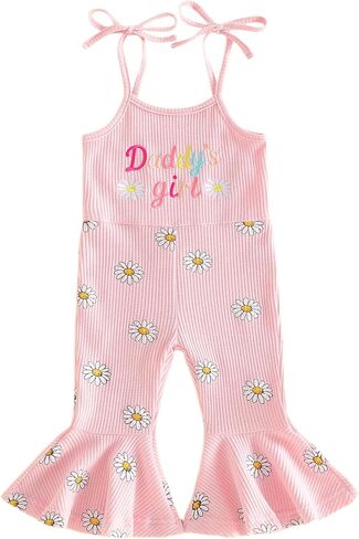Twopumpkin Toddler Girl Summer Clothes Spaghetti Strap Jumpsuit Sleeveless Halter Romper Baby Bell Bottoms Outfit in Saudi Arabia