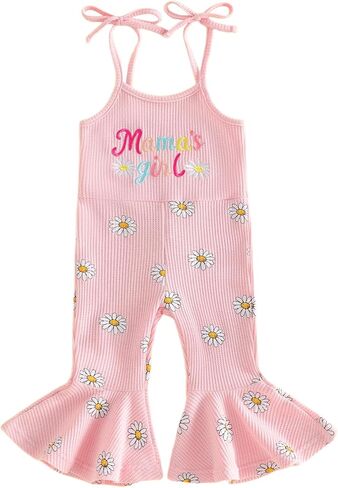 Twopumpkin Toddler Girl Summer Clothes Spaghetti Strap Jumpsuit Sleeveless Halter Romper Baby Bell Bottoms Outfit in Saudi Arabia