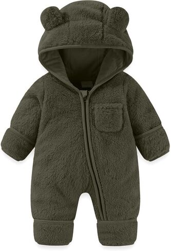 Newborn Baby Bear Outfit Girls Boys Winter Fleece Clothes Hooded Romper Snowsuit Long Sleeve Onesie Outwear in Saudi Arabia