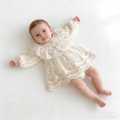 Newborn Baby Girl Lace Romper Dress Long/Short Sleeve Floral Ruffle Princess Dress Baby Shower Birthday Outfit in Saudi Arabia