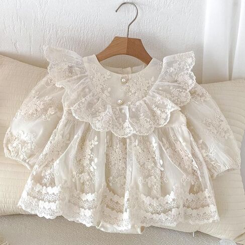 Newborn Baby Girl Lace Romper Dress Long/Short Sleeve Floral Ruffle Princess Dress Baby Shower Birthday Outfit in Saudi Arabia
