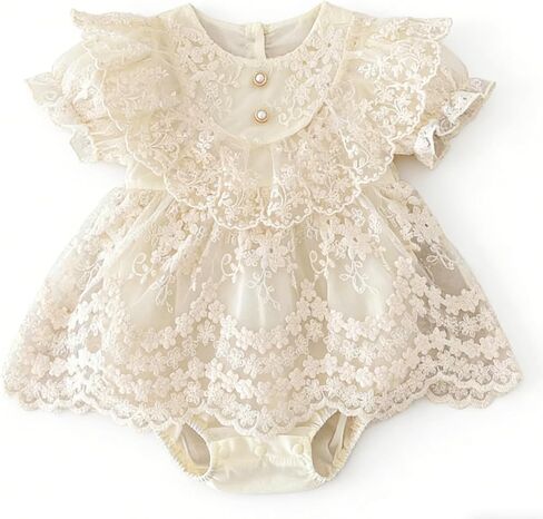 Newborn Baby Girl Lace Romper Dress Long/Short Sleeve Floral Ruffle Princess Dress Baby Shower Birthday Outfit in Saudi Arabia
